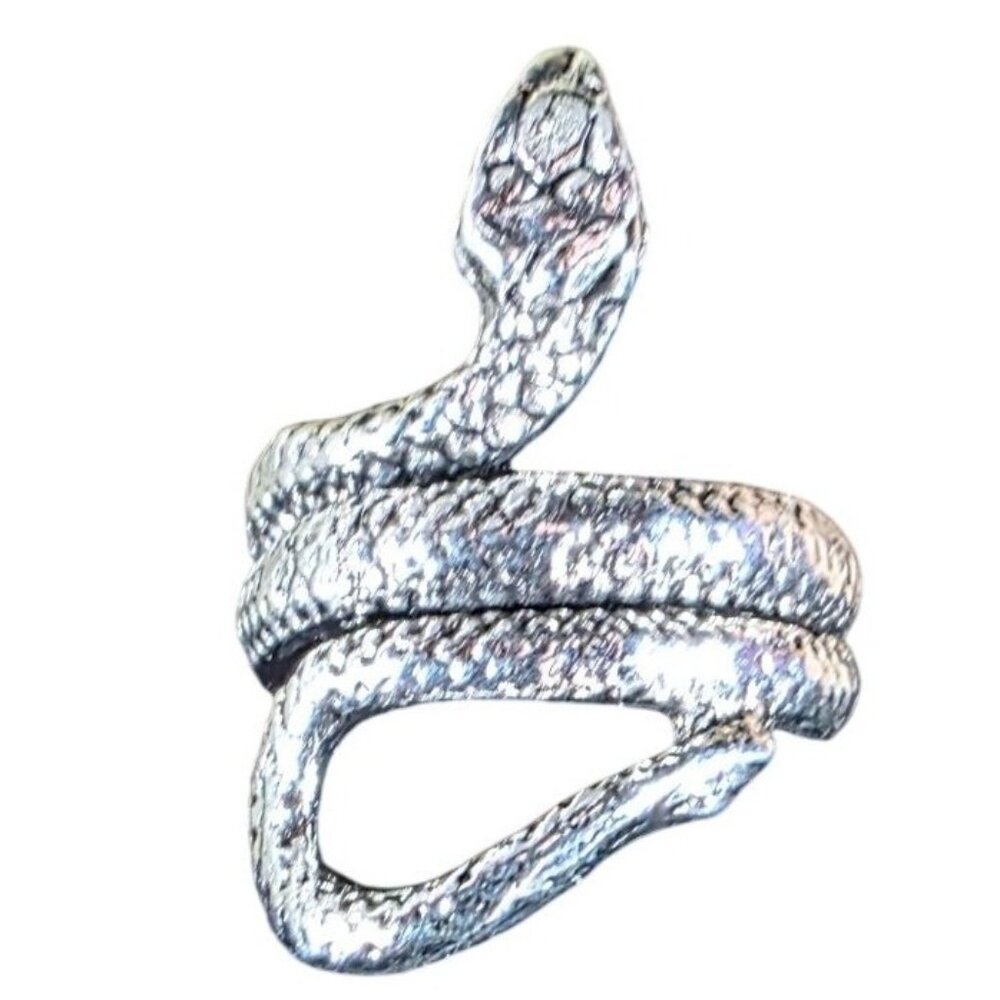 Silver tone Snake Wrap Ring Adjustable Size 6-8 Textured nature goth
